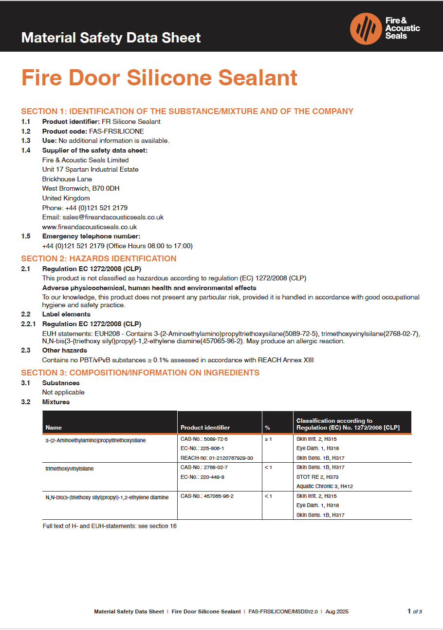 FAS Fire Door Silicone Sealant Material Safety Data Sheet - Fire ...